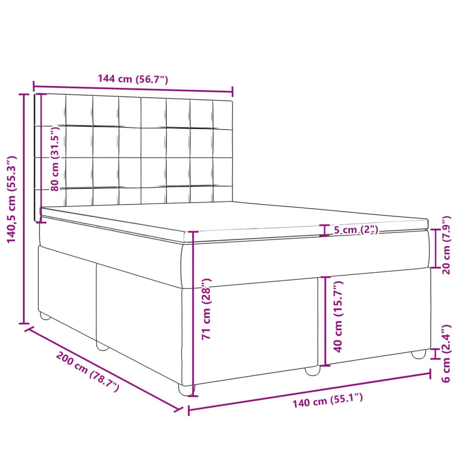 Sommier à lattes de lit avec matelas Taupe 140x200 cm Tissu - 18