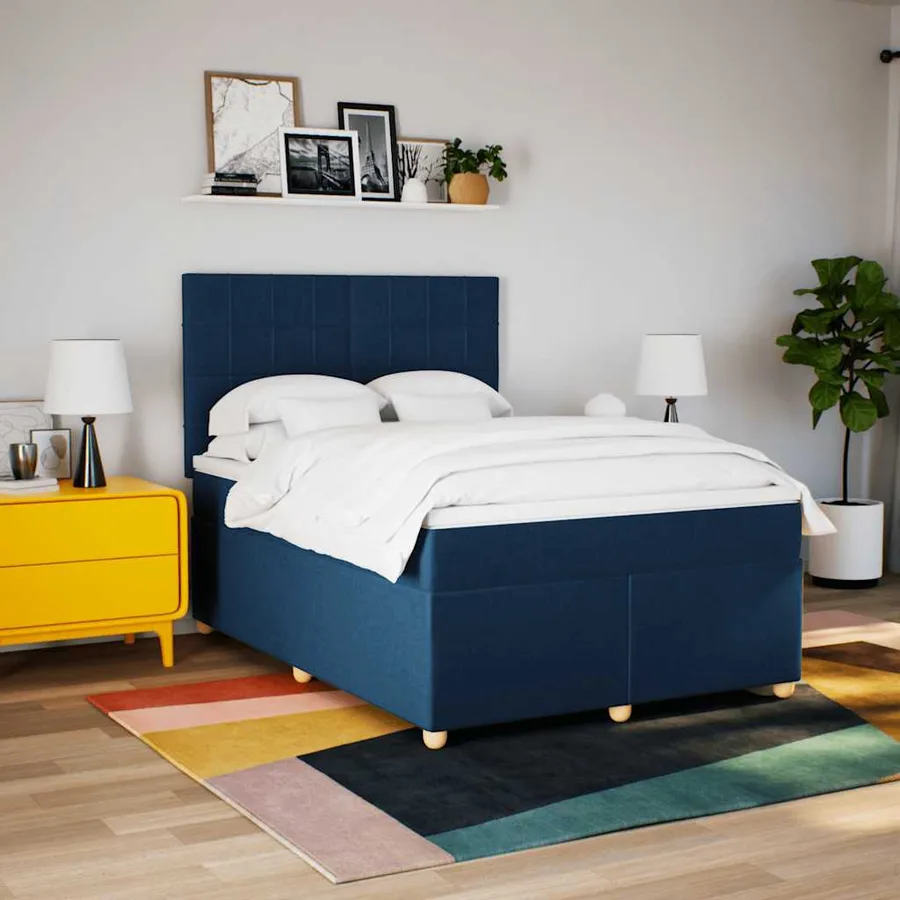 Sommier à lattes de lit avec matelas Bleu 140x190 cm Tissu - 5