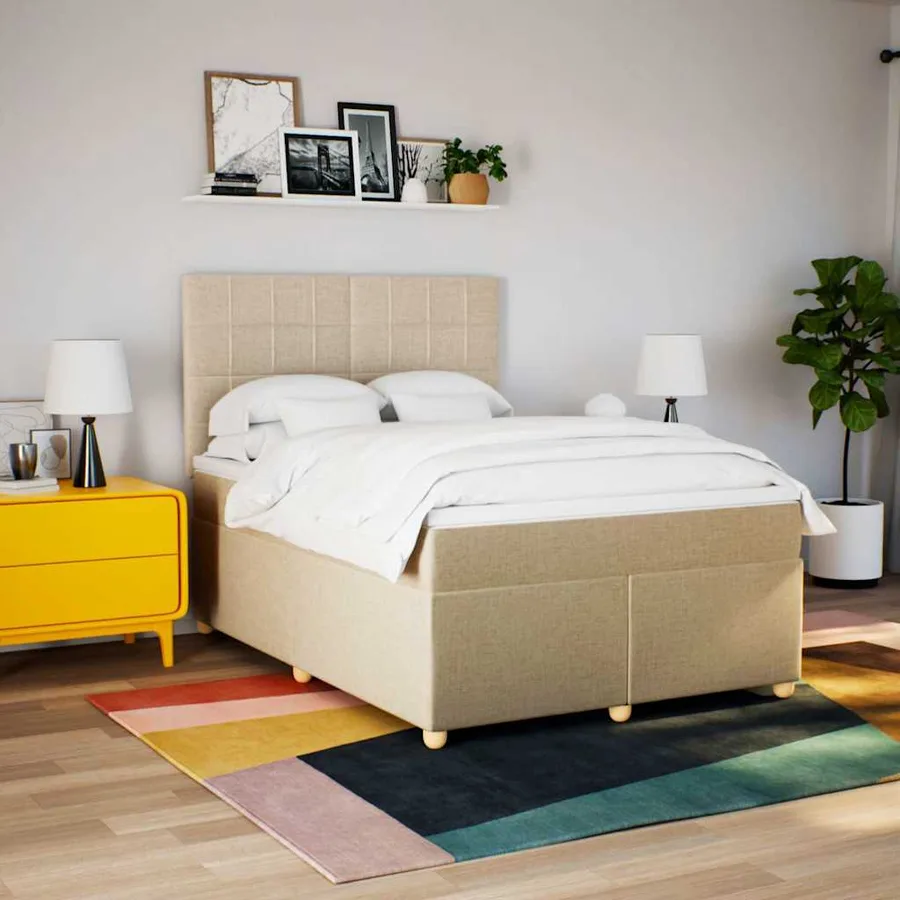 Sommier à lattes de lit avec matelas Crème 140x190 cm Tissu - 3