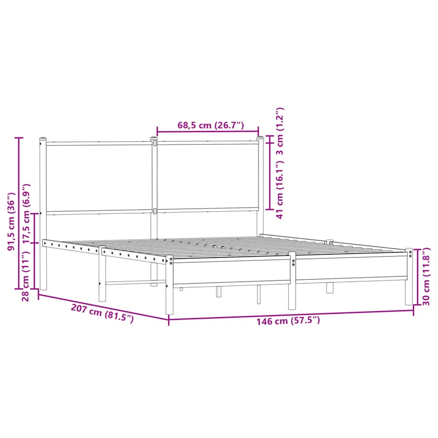 Cadre de lit en métal sans matelas chêne fumé 140x200 cm - 10