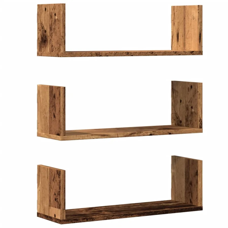 Étagères murales 3 pcs vieux bois 58x18x18 cm bois d'ingénierie - 2