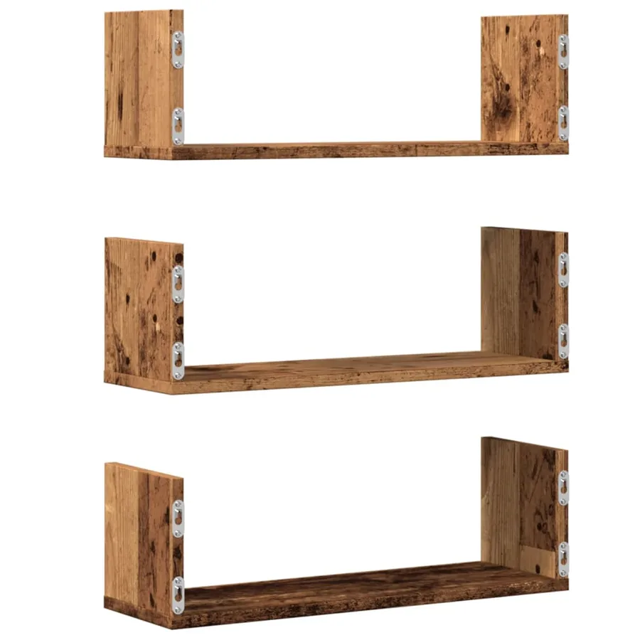 Étagères murales 3 pcs vieux bois 58x18x18 cm bois d'ingénierie - 6