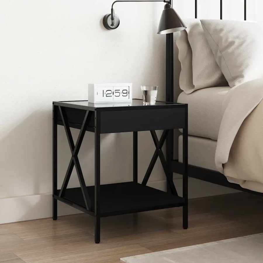 Table de chevet avec LED infini noir 40x40x49 cm - 4