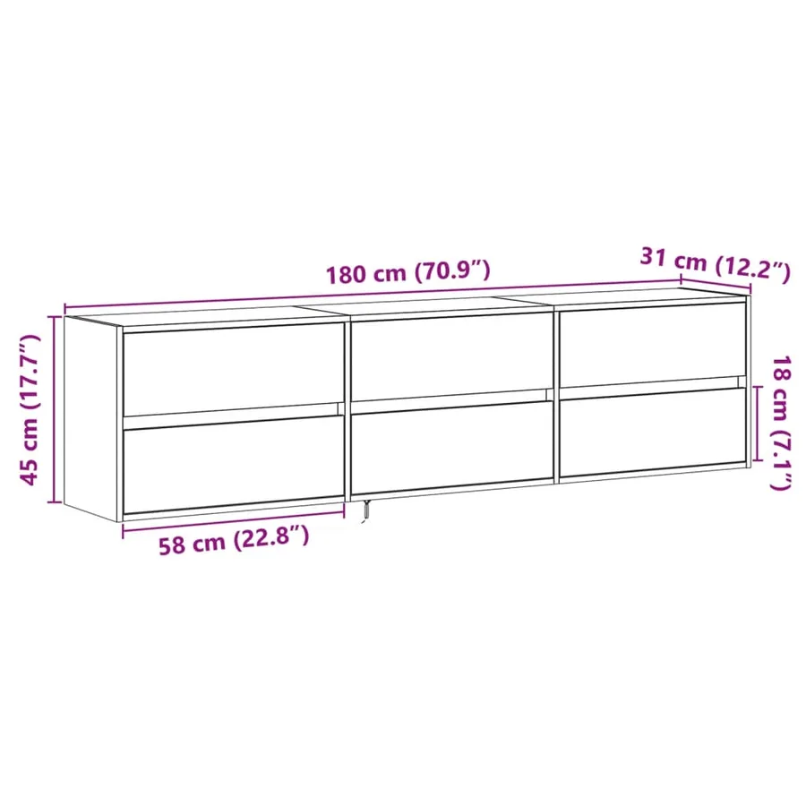 Meuble TV mural avec LED sonoma gris 180x31x45 cm - 15