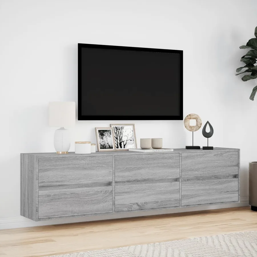 Meuble TV mural avec LED sonoma gris 180x31x45 cm - 4