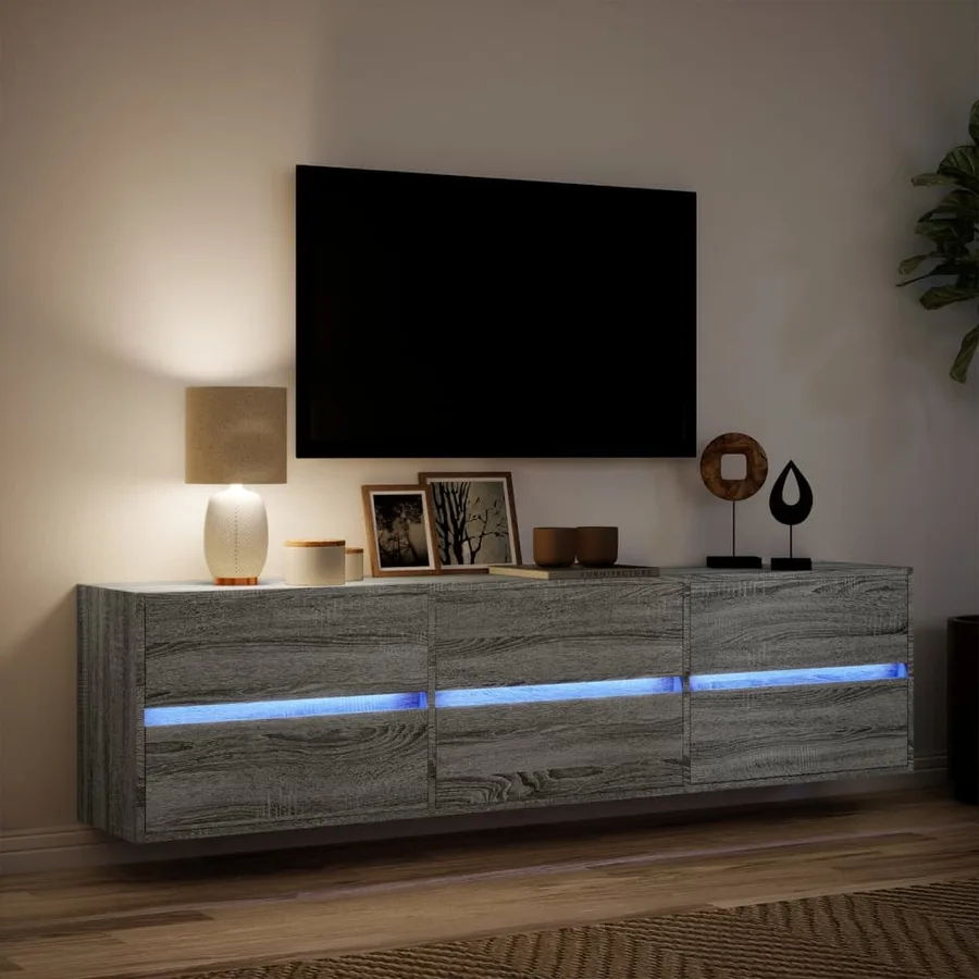 Meuble TV mural avec LED sonoma gris 180x31x45 cm - 5