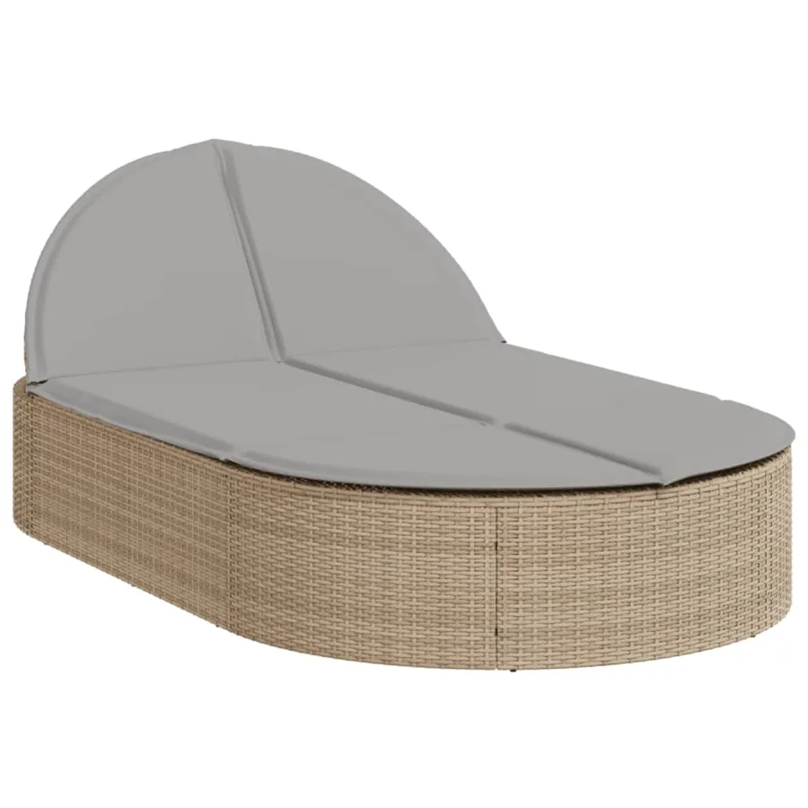 Chaise longue double avec coussins beige résine tressée - 2