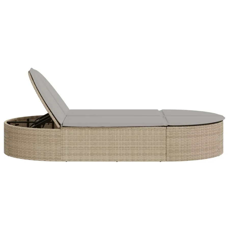 Chaise longue double avec coussins beige résine tressée - 4