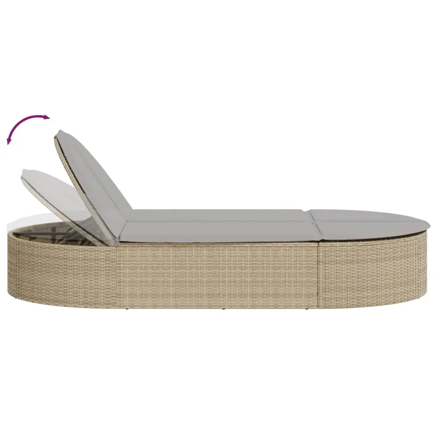 Chaise longue double avec coussins beige résine tressée - 6