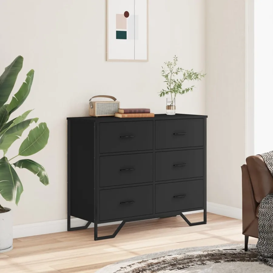Commode noir 91x35,5x74,5 cm bois d'ingénierie - 3
