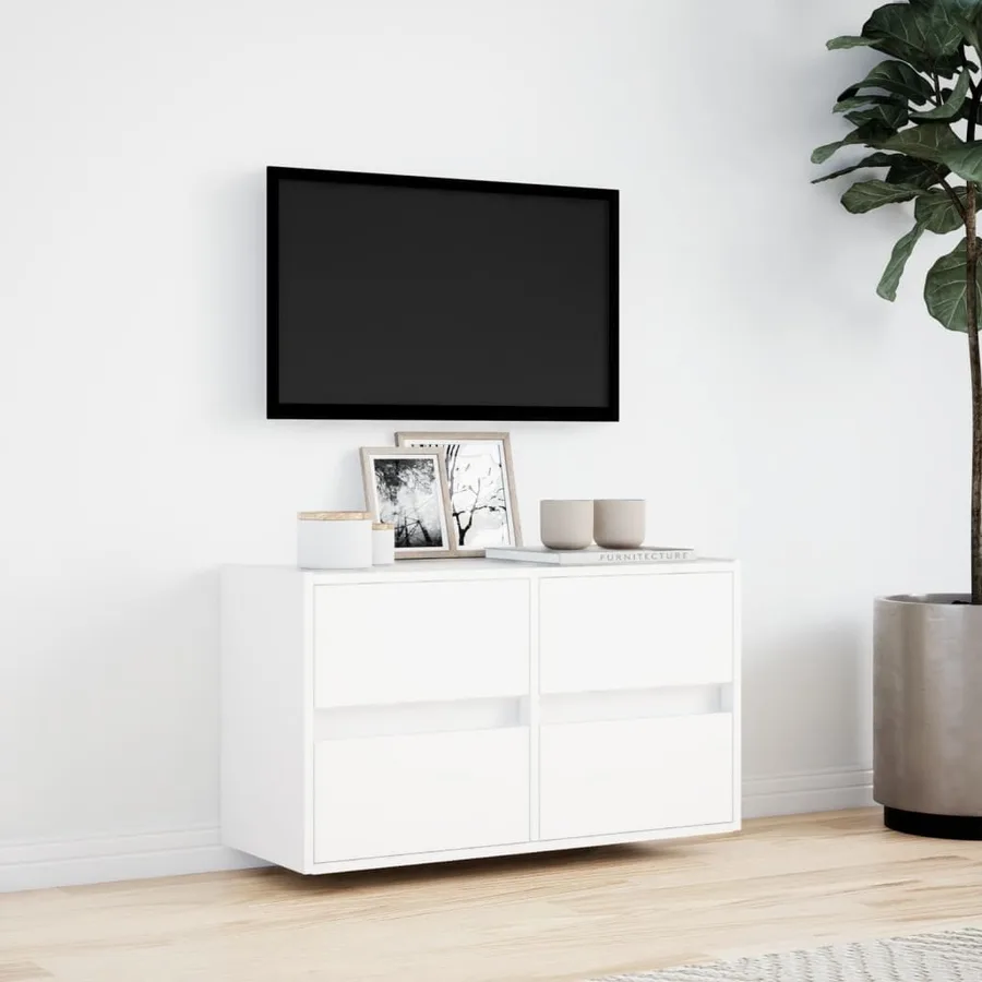 Meuble TV mural avec lumières LED blanc 80x31x45 cm - 4