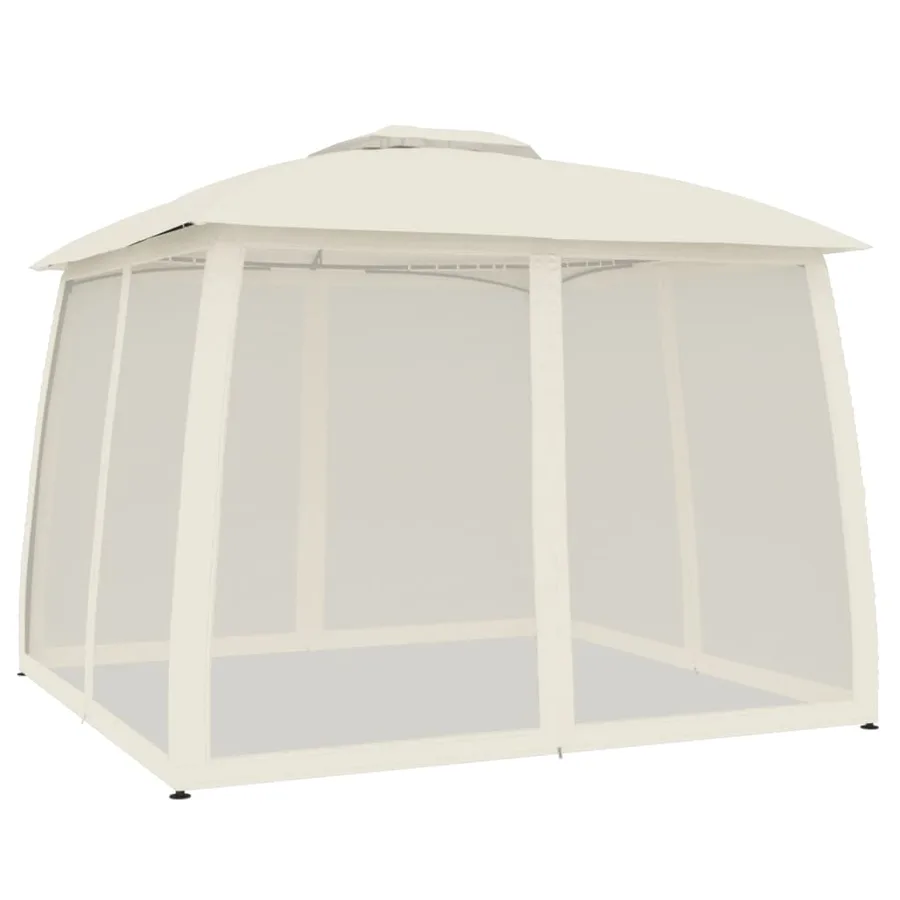 Tonnelle avec double toit et parois en filet crème acier - 2