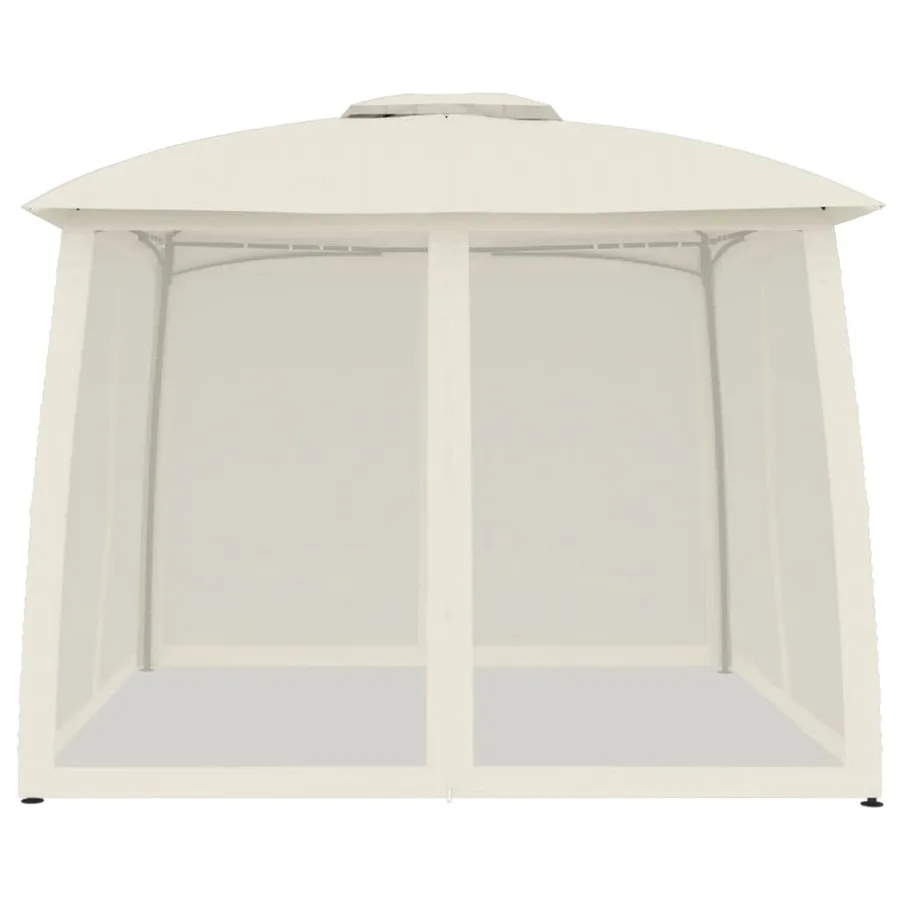 Tonnelle avec double toit et parois en filet crème acier - 4