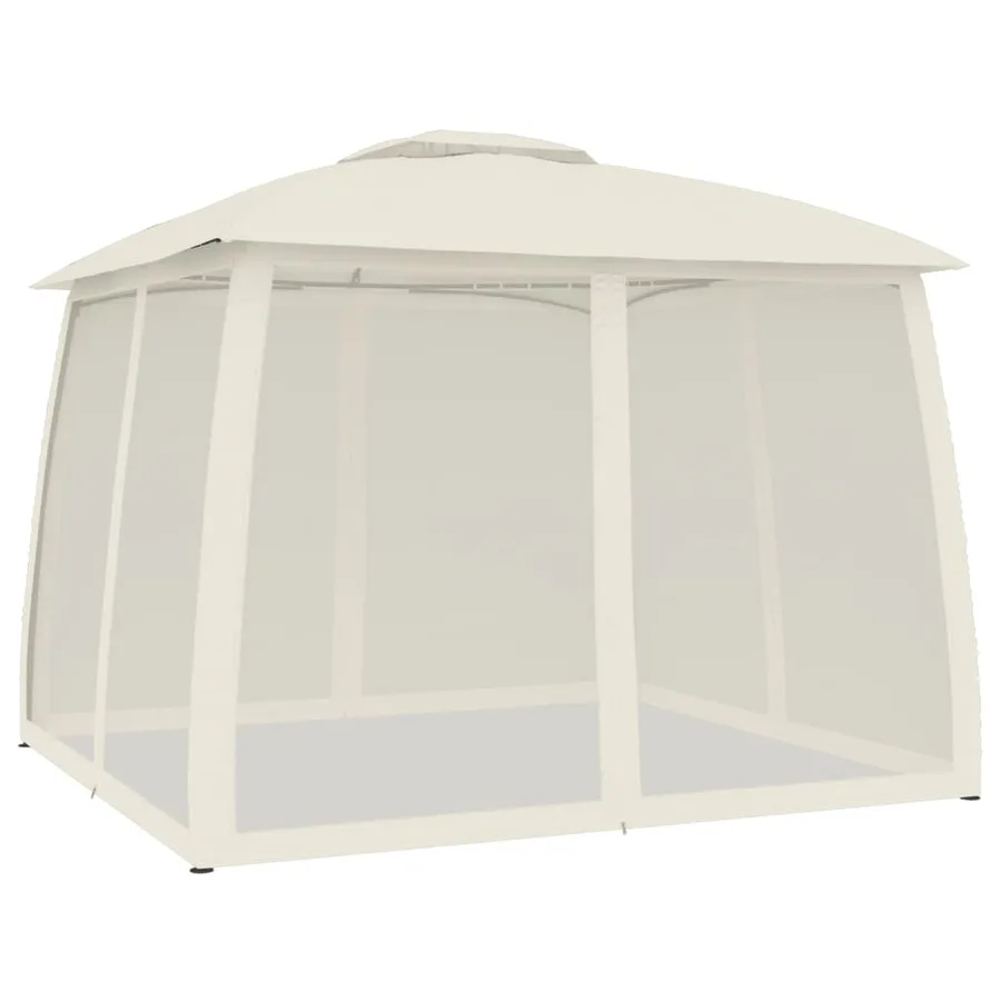 Tonnelle avec double toit et parois en filet crème acier - 5