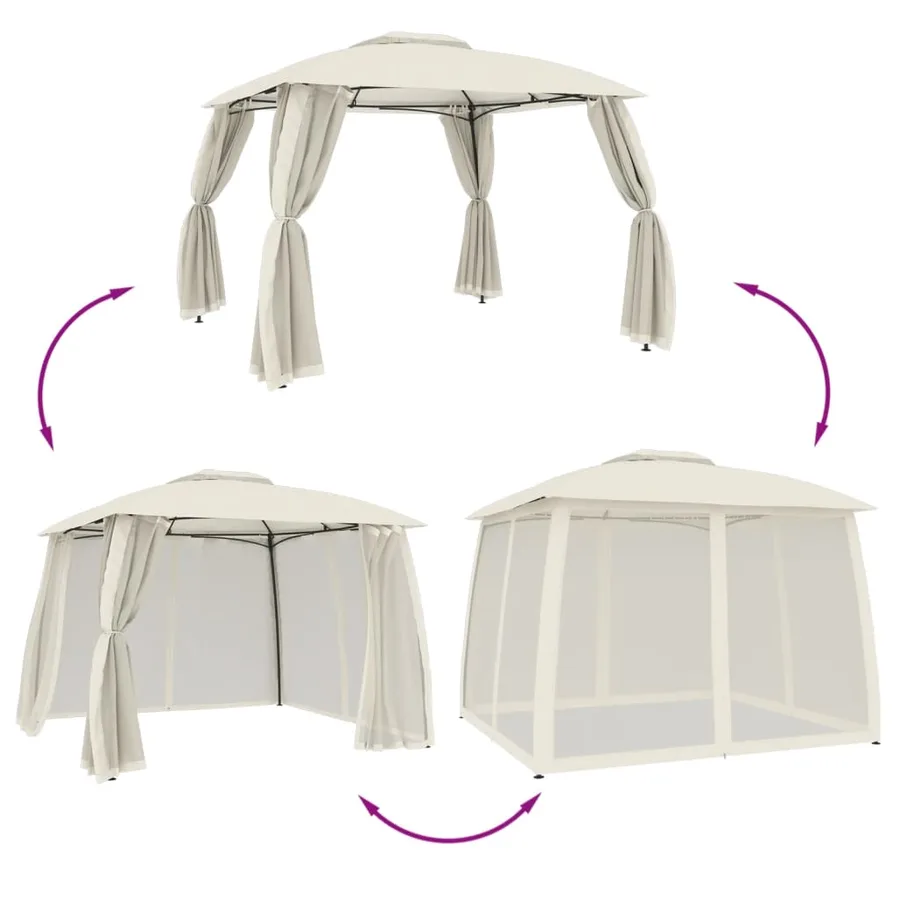Tonnelle avec double toit et parois en filet crème acier - 6