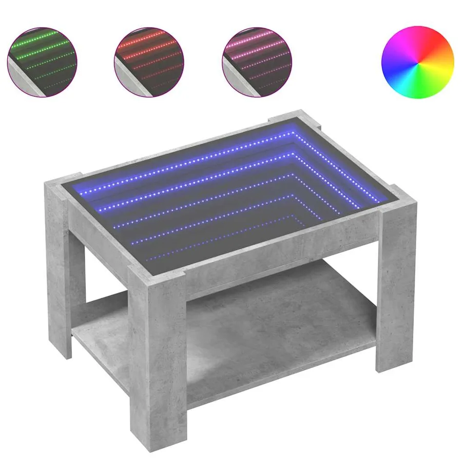 Table basse avec LED gris béton 73x53x45 cm bois d'ingénierie - 2