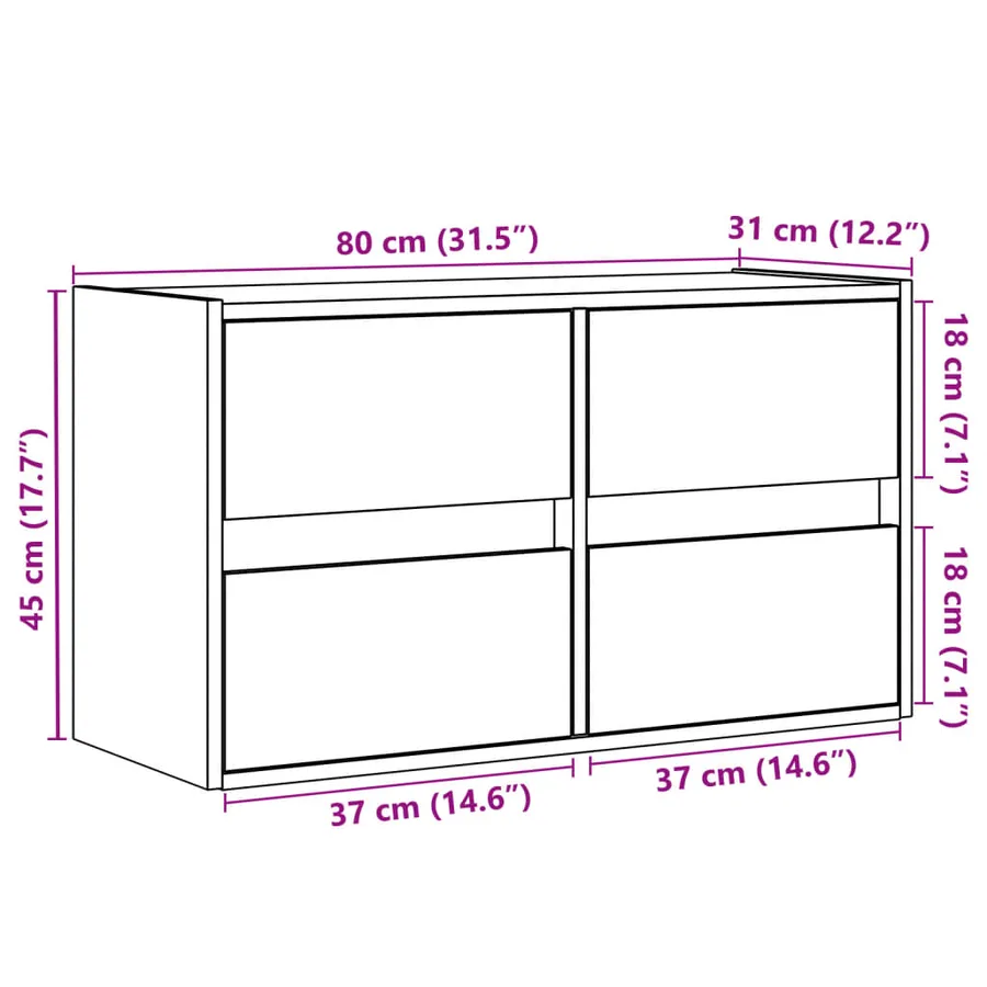 Meuble TV mural avec lumières LED chêne marron 80x31x45 cm - 15
