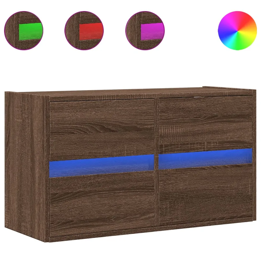 Meuble TV mural avec lumières LED chêne marron 80x31x45 cm - 2