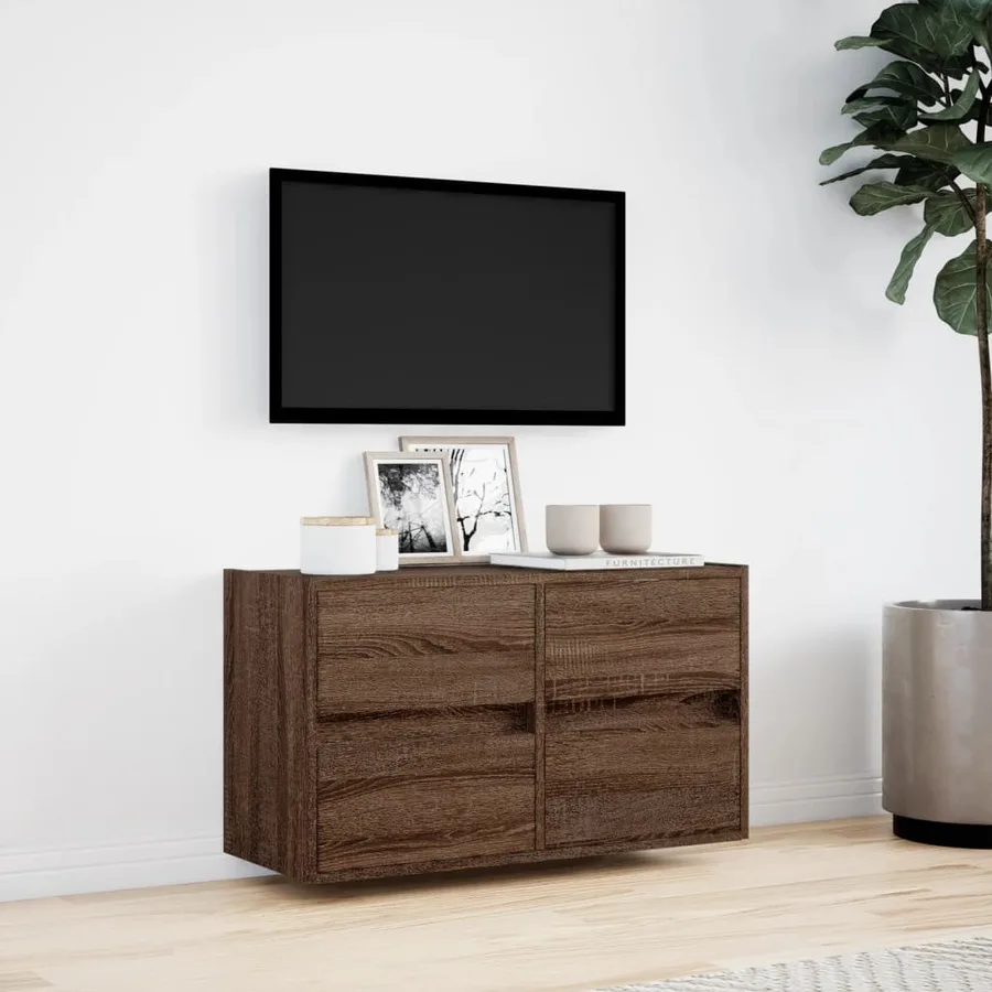 Meuble TV mural avec lumières LED chêne marron 80x31x45 cm - 4