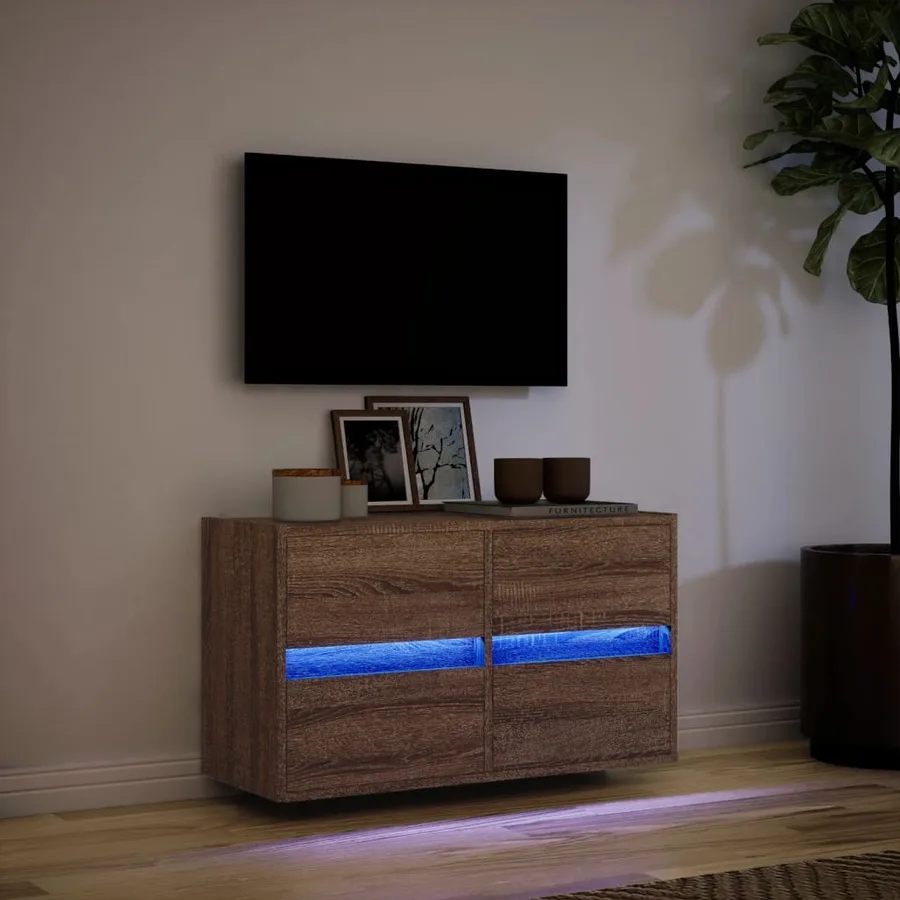 Meuble TV mural avec lumières LED chêne marron 80x31x45 cm - 5