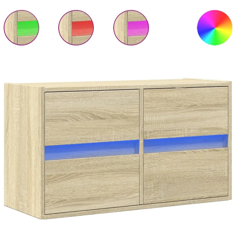 Meuble TV mural avec lumières LED chêne sonoma 80x31x45 cm - 2