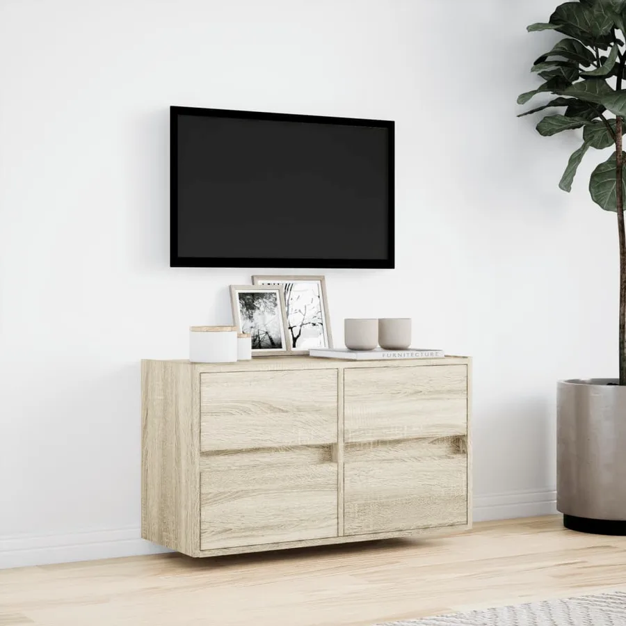 Meuble TV mural avec lumières LED chêne sonoma 80x31x45 cm - 4