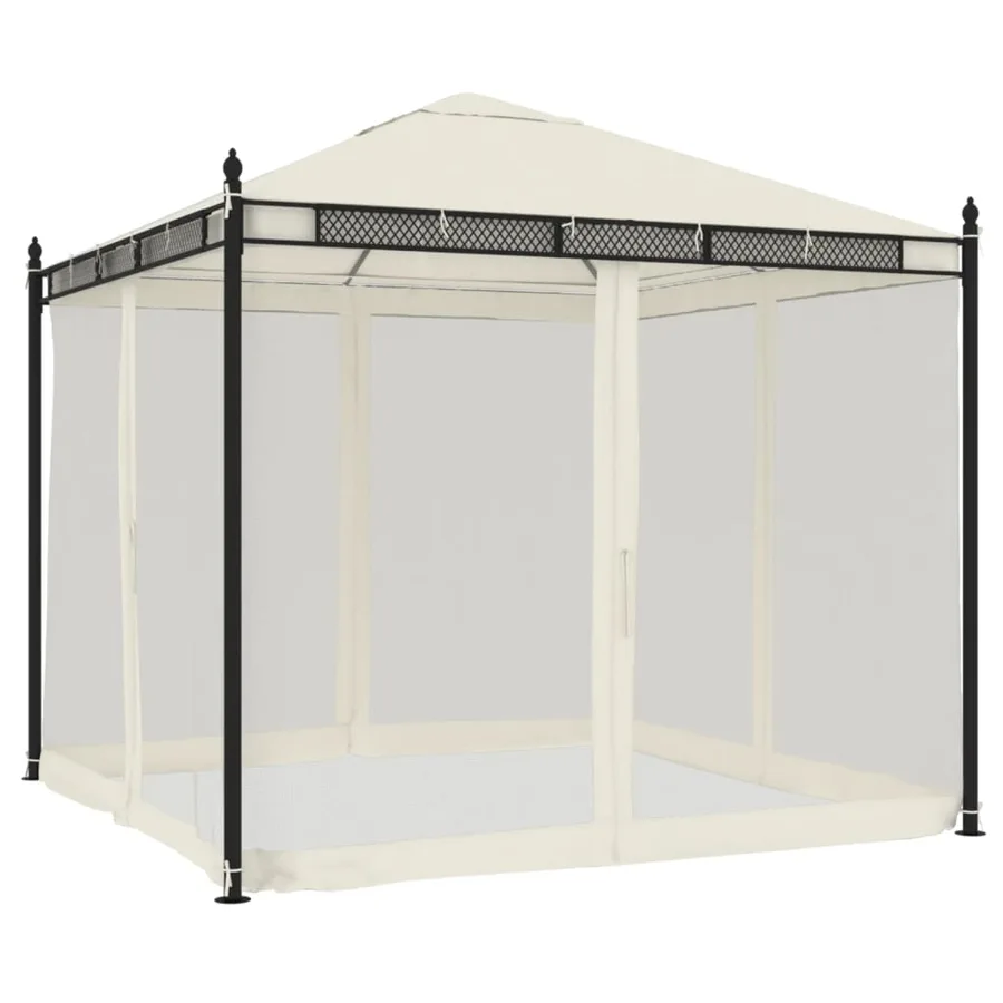 Tonnelle avec parois en filet crème 2,93x2,93 m acier - 2