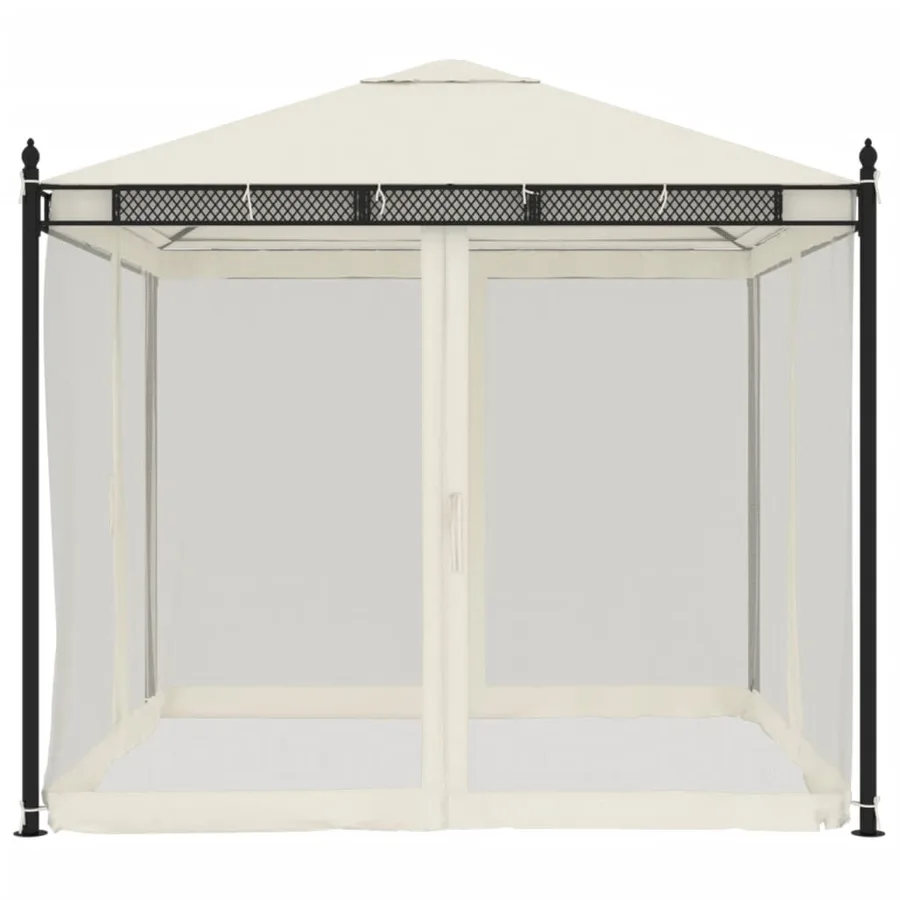 Tonnelle avec parois en filet crème 2,93x2,93 m acier - 4