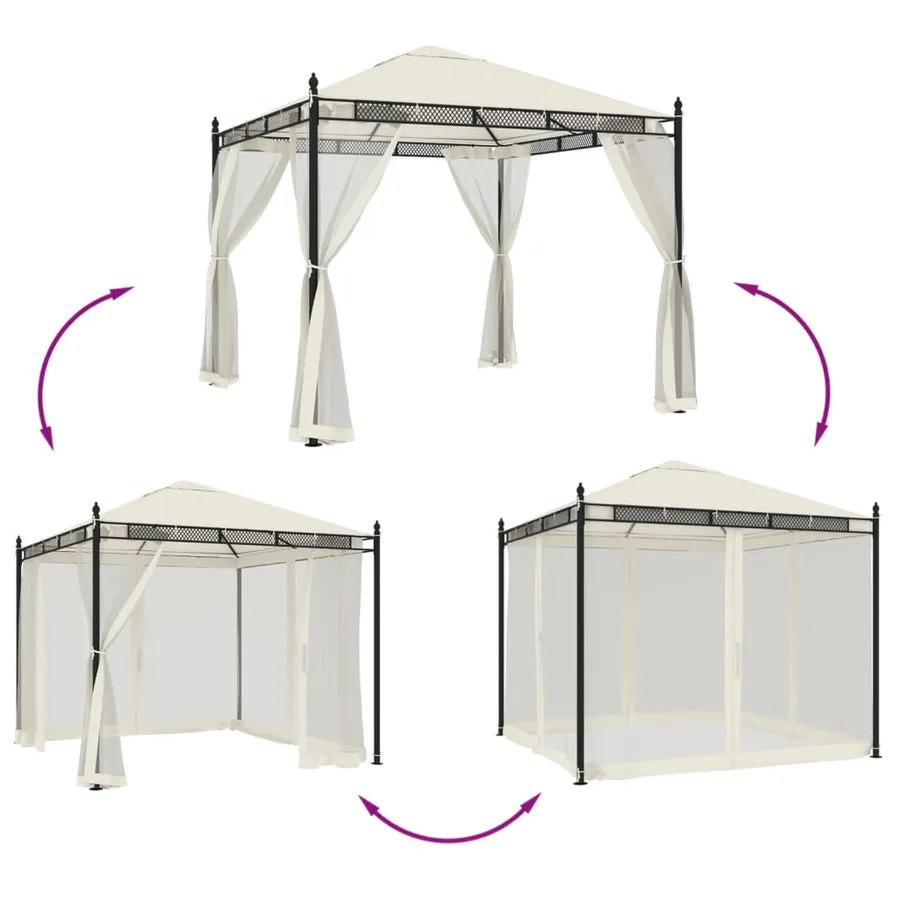 Tonnelle avec parois en filet crème 2,93x2,93 m acier - 6