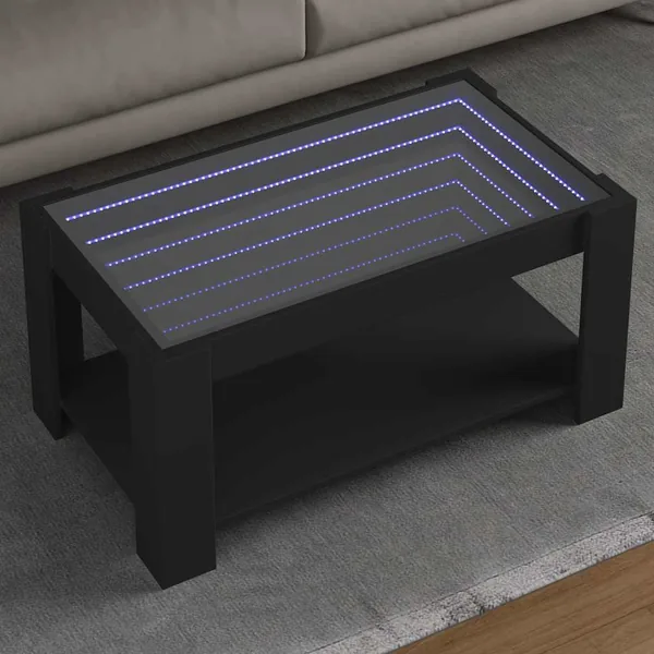 Table basse avec LED noir 93x53x45 cm bois d'ingénierie