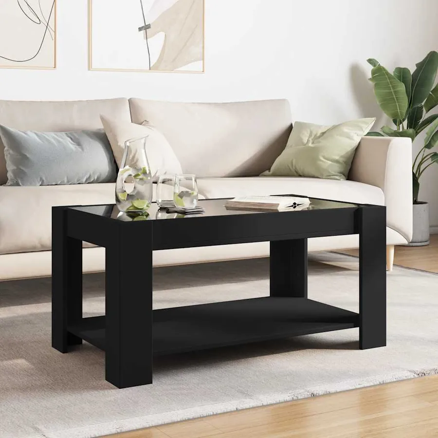 Table basse avec LED noir 93x53x45 cm bois d'ingénierie - 4