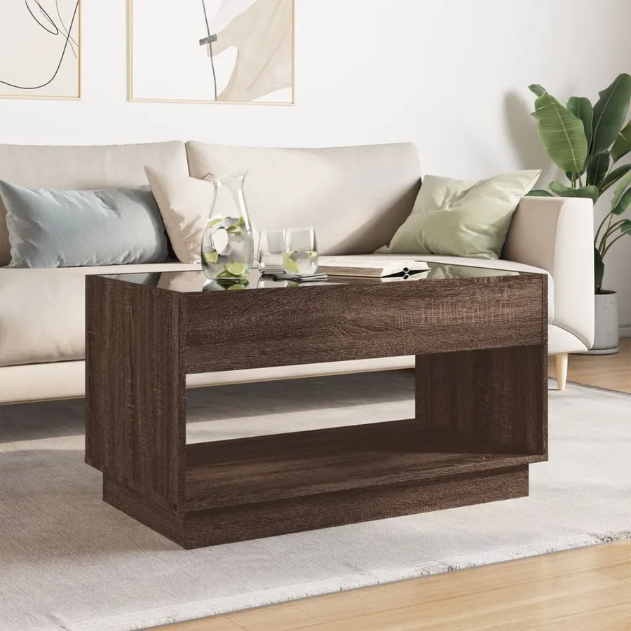 Table basse avec LED infini chêne marron 90x50x50 cm - 3
