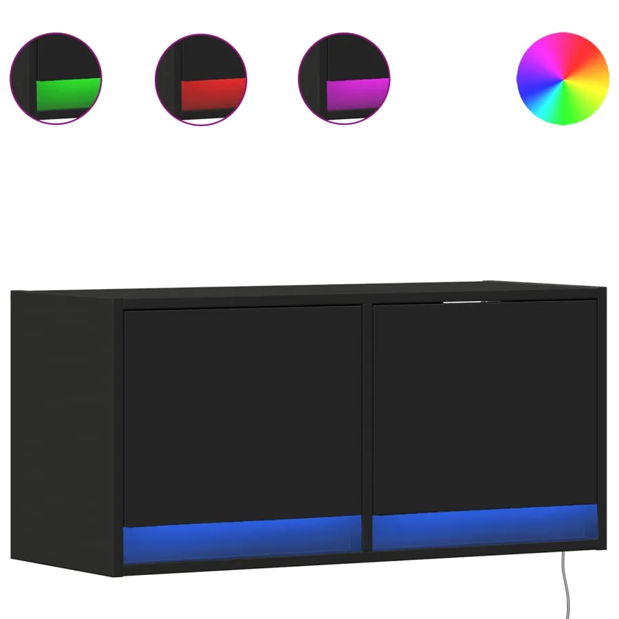 Meuble TV mural avec lumières LED noir 80x31x35 cm - 2