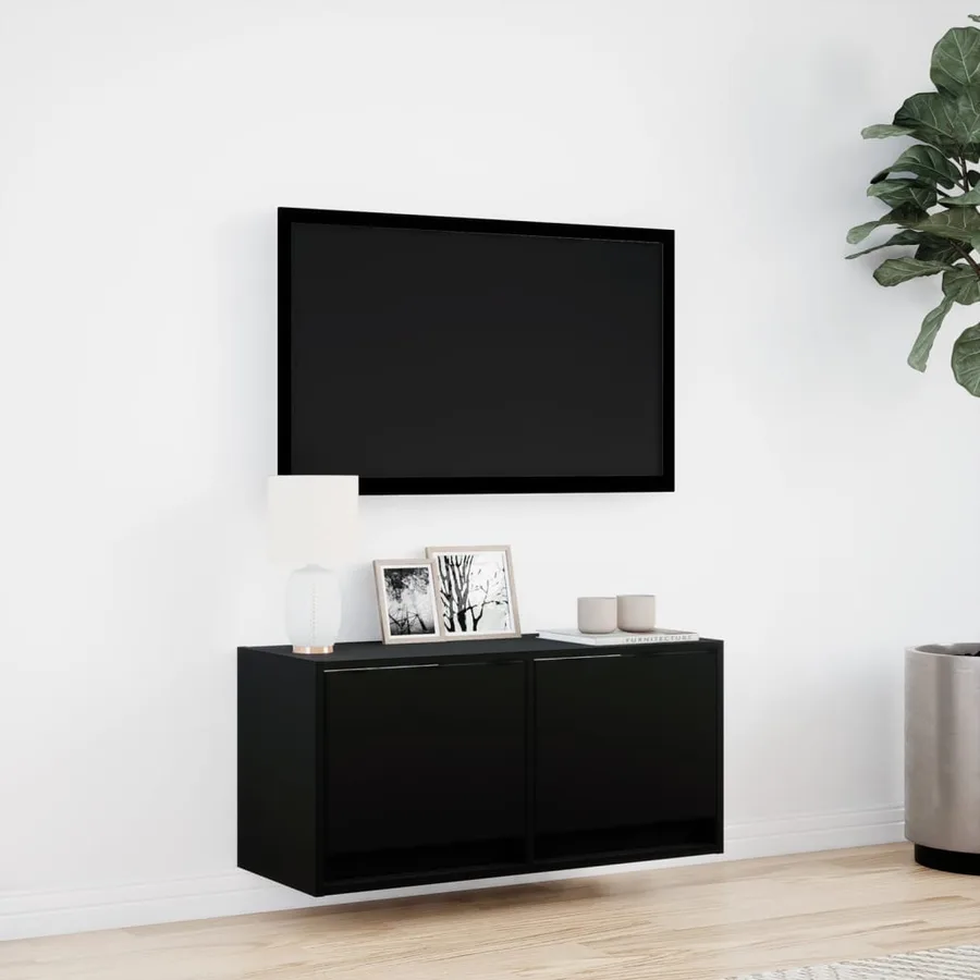Meuble TV mural avec lumières LED noir 80x31x35 cm - 4