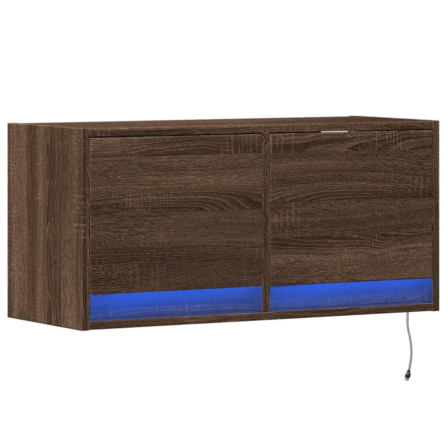 Meuble TV mural avec lumières LED chêne marron 80x31x35 cm - 3