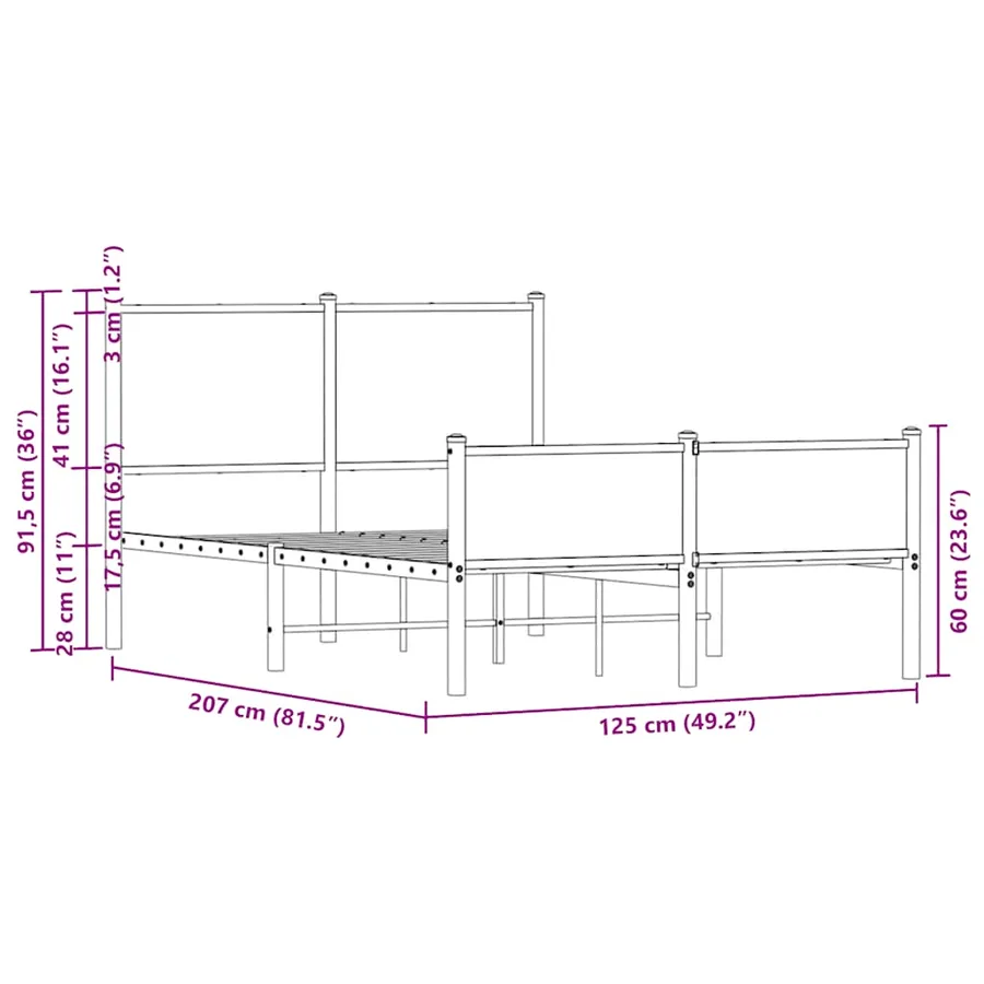 Cadre de lit en métal sans matelas chêne fumé 120x200 cm - 10