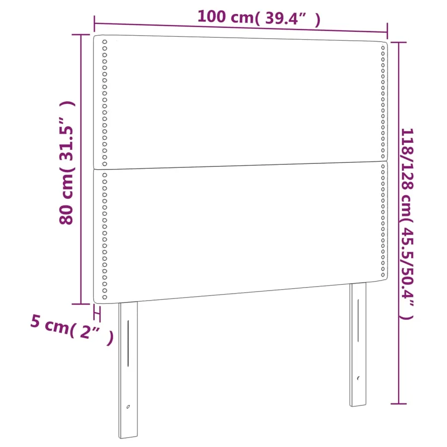 Tête de lit à LED Gris clair 100x5x118/128 cm Velours - 6