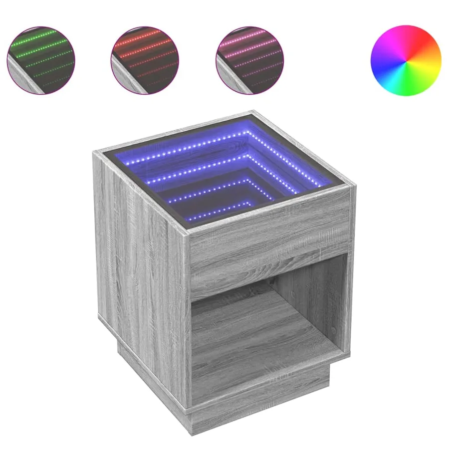 Table de chevet avec LED infini sonoma gris 40x40x50 cm - 2