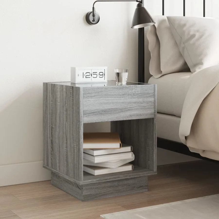 Table de chevet avec LED infini sonoma gris 40x40x50 cm - 4