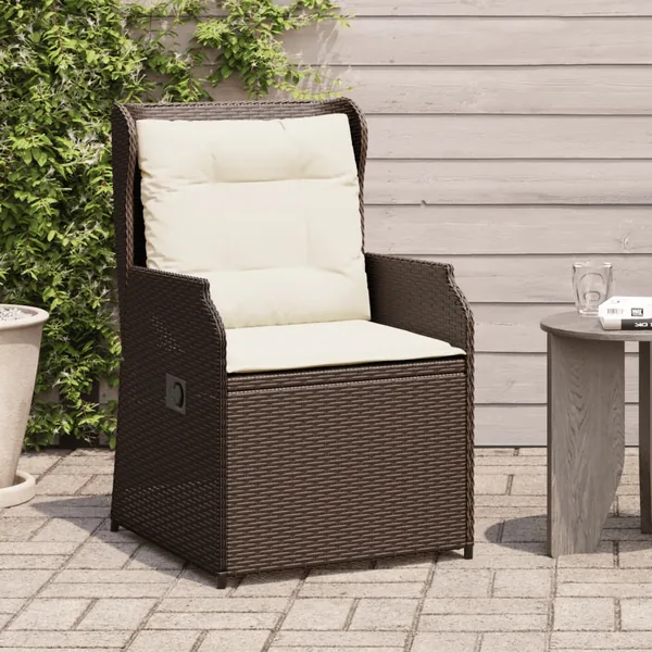Chaises inclinables de jardin lot de 2 et coussins marron rotin