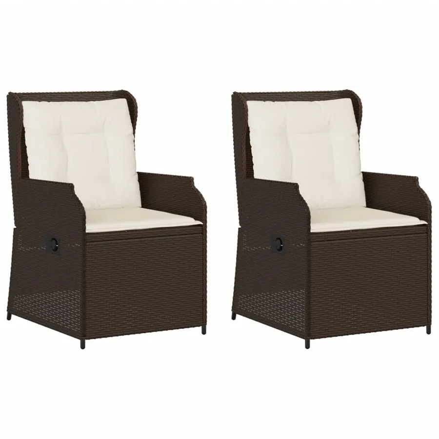 Chaises inclinables de jardin lot de 2 et coussins marron rotin - 2