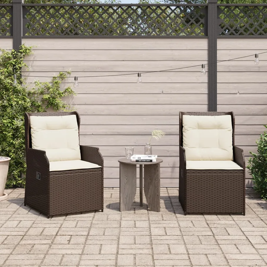 Chaises inclinables de jardin lot de 2 et coussins marron rotin - 3