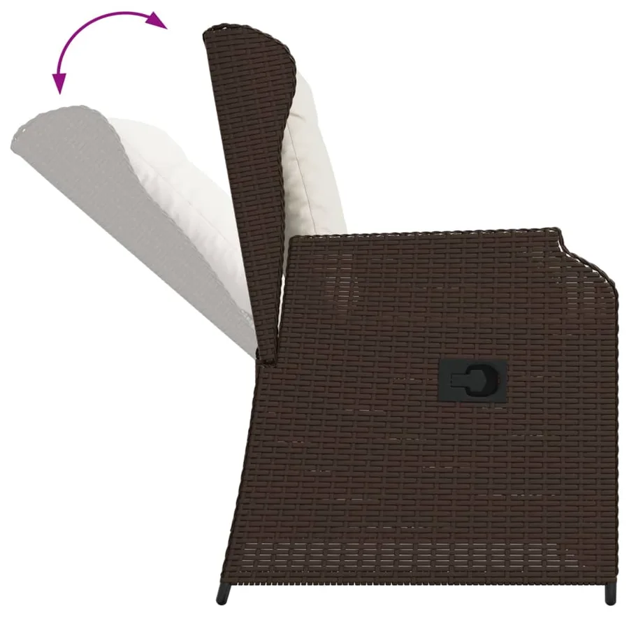 Chaises inclinables de jardin lot de 2 et coussins marron rotin - 8