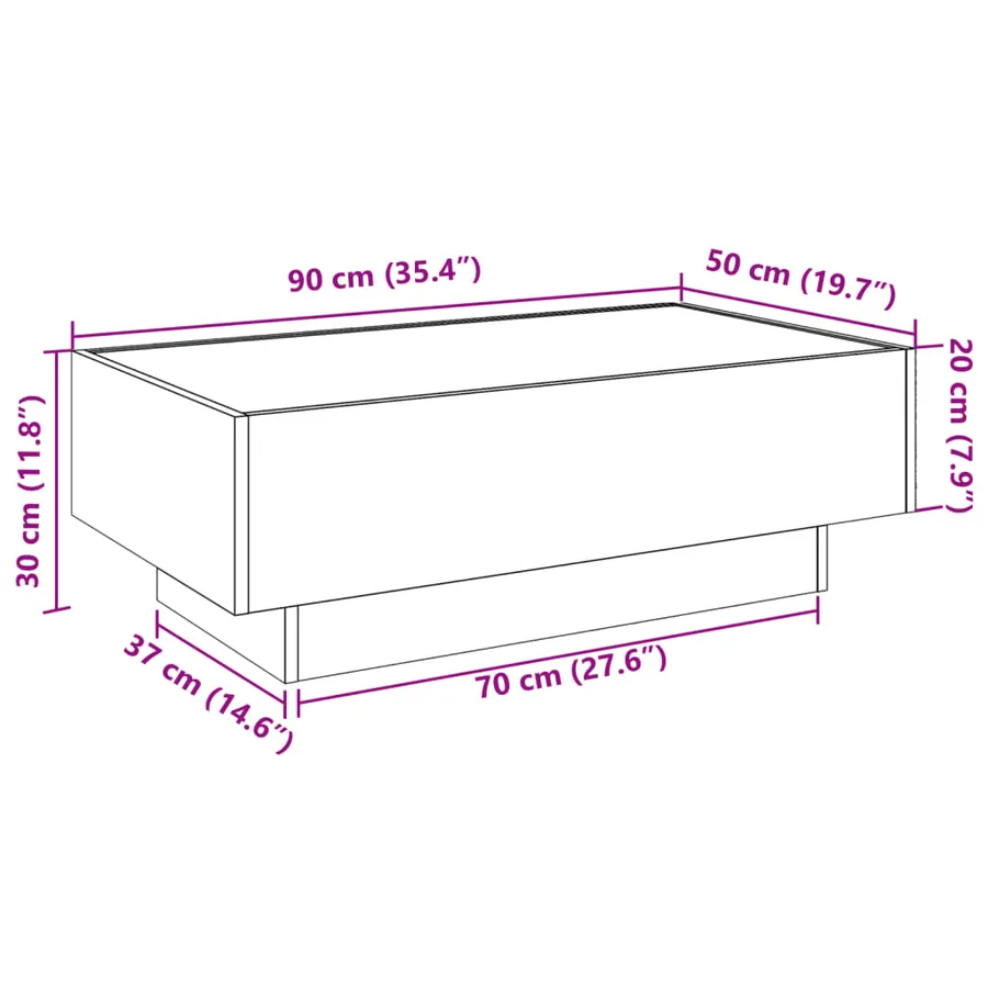 Table basse avec LED gris béton 90x50x30 cm bois d'ingénierie - 13