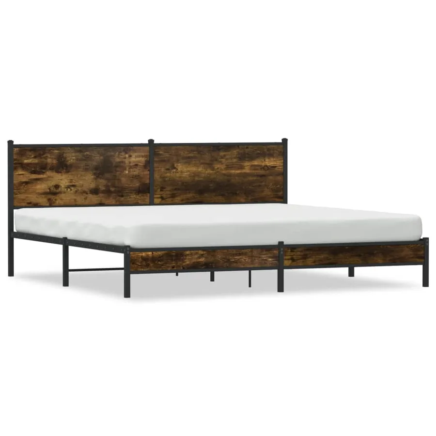 Cadre de lit en métal sans matelas chêne fumé 193x203 cm - 2