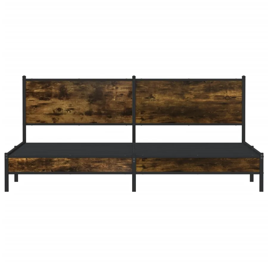 Cadre de lit en métal sans matelas chêne fumé 193x203 cm - 5