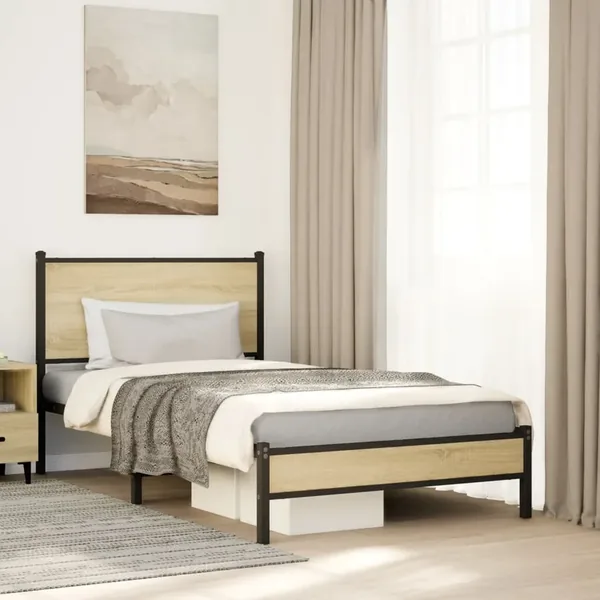 Cadre de lit en métal sans matelas chêne sonoma 100x190 cm
