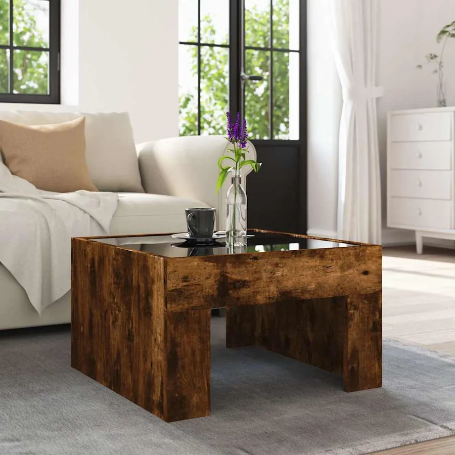 Table basse avec LED infini chêne fumé 50x50x30 cm - 4