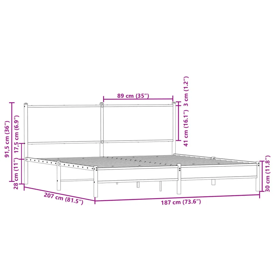 Cadre de lit en métal sans matelas chêne sonoma 180x200 cm - 10