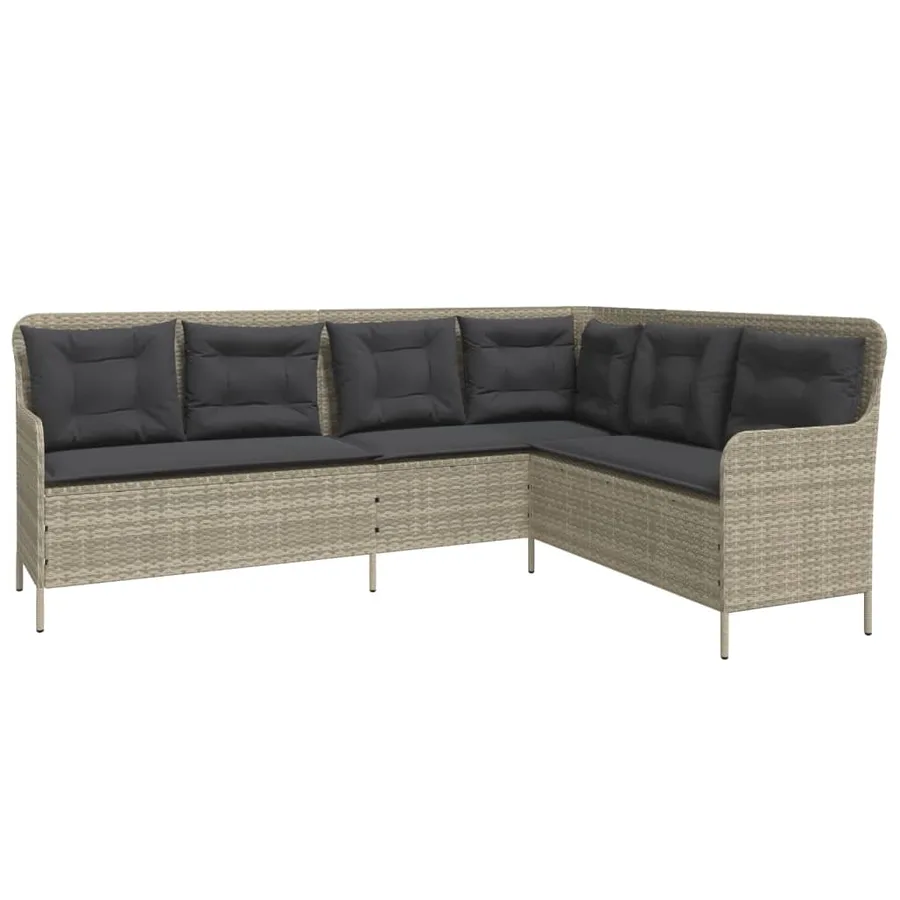 Canapé de jardin avec coussins forme de L gris clair poly rotin - 2